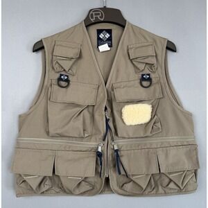 Vintage Columbia Brown Utility Cargo Vest Mens Medium M Fly Fishing Retro 90s